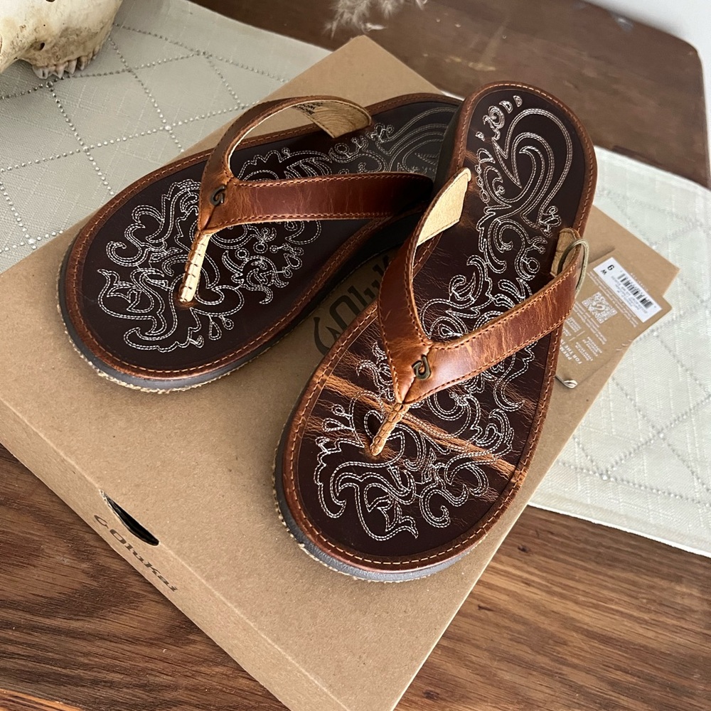 Cobian Brown Leather Flip Flops